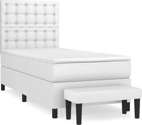 vidaXL Pat box spring cu saltea, alb, 80x200 cm, piele ecologică