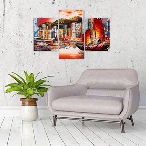 Tablou - Victoria Harbour, Hong Kong, pictură în ulei (90x60 cm)