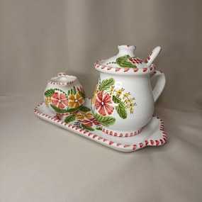 Set ceramică servit ceai/cafea model flori de câmp
