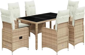 vidaXL Set bistro de grădină, 7 piese, cu perne, bej, poliratan