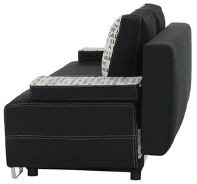 Canapea extensibilă cu spaţiu de depozitare, negru/model, ELIZE