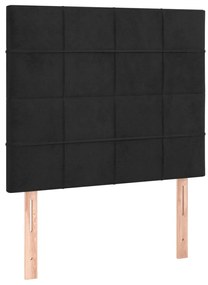 Pat box spring cu saltea, negru, 80x200 cm, catifea Negru, 80 x 200 cm, Cu blocuri patrate