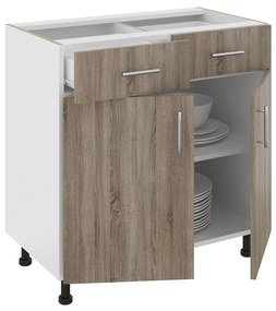 Corp Baza Karo, 2 Sertare, 2 Usi, Stejar Sonoma Inchis/Alb, 80 x 50 x 80 cm