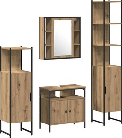 vidaXL Set de mobilier pentru baie cu raft 4 pcs Stejar Artizanal