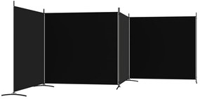 Paravan de camera cu 3 panouri, 698 x 180 cm, textil Negru, 698 x 180 cm, 1