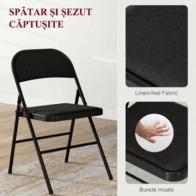 HOMCOM Set de 4 Scaune Pliabile, Scaune Moderne cu Perne din Poliester pentru Acasă și Birou, 45x46x78 cm, Negru | Aosom Romania