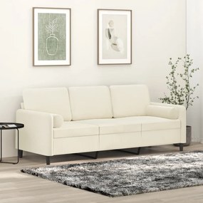 Canapea cu 3 locuri cu pernute, crem, 180 cm, catifea