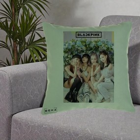 Perna Personalizata K-pop BLACKPINK Foto Grup, 40x40 cm, Verde, Husa Detasabila, Perna Inclusa, BEKZ®