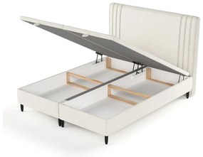 Pat matrimonial bej tapițat cu spațiu de depozitare 200x200 cm Musca – Maison de Rêve