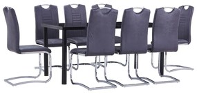 3053082 vidaXL Set mobilier bucătărie, 9 piese, gri, piele întoarsă ecologică