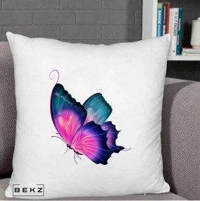 Perna Decorativa Fluture Neon, 40x40 cm, Alb Pufos, Husa Detasabila, Perna Inclusa, BEKZ®