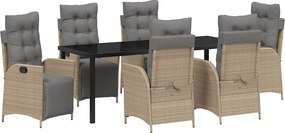 vidaXL Set de masă pentru grădină cu pernă 7 pcs Bej poliratan