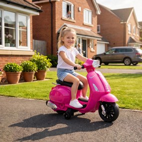 AIYAPLAY Motocicletă electrică copii Vespa 6V cu roți de sprijin, far, claxon pentru 2-6 ani 71 x 37 x 52 cm Roz | Aosom Romania