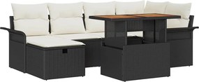 vidaXL Set de canapele pentru grădină 7 pcs Negru poliratan
