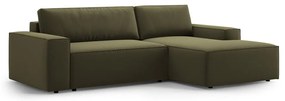 Colțar verde extensibil/cu spațiu de depozitare cu tapițerie din catifea (cu colț pe partea dreaptă/cu șezlong) Jodie – Micadoni