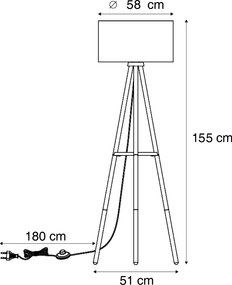 Lampă de podea cu trepied din lemn cu abajur verde 50cm - Lou