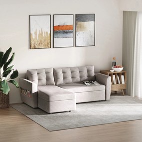 Canapea Extensibila pe Colt cu 3 Locuri si Compartiment de Depozitare, Tapiterie Efect In, Spatar cu perne 217x134x85cm, Gri HOMCOM | Aosom Romania