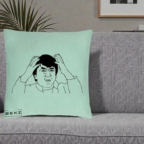 Perna Decorativa Jackie Chan WTF, 40x40 cm, Verde Menta, Husa Detasabila, Perna Inclusa, BEKZ®