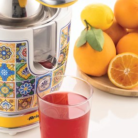 Presă pentru citrice Ariete Positano JUICER 0413/0P, 85W, Corp metalic, Funcționare silențioasă, 2 atașamente, Alb/galben