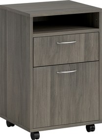 HOMCOM Dulap de Birou cu 4 Roți, Raft Deschis și 2 Sertare, Mobilier de Birou din Lemn și Metal, 40x35x60 cm, Maro | Aosom Romania