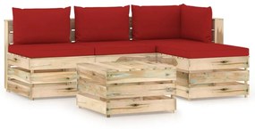 3074621 vidaXL Set mobilier de grădină cu perne, 5 piese, lemn verde tratat
