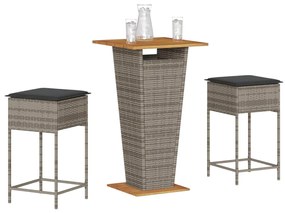 3261478 vidaXL Set mobilier bar de grădină, cu perne, 3 piese, gri, poliratan