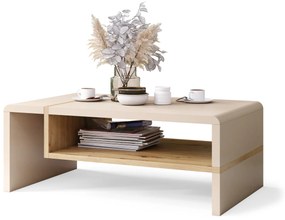 Mazzoni FOLK Bej (Șampanie) / Stejar Artisan - MĂSUȚĂ MODERNĂ CU RAFT