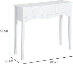 HOMCOM Masă Consolă Modernă cu 3 Sertare, Consolă de Intrare din MDF, pentru Hol, Sufragerie, 100x32x85 cm, Alb | Aosom Romania