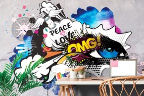 Tapet ochiul graffitti pe fundalul gri