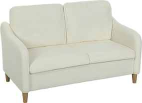 HOMCOM Divan 2 Locuri Imbottit în Sherpa cu Perne Detașabile, Picioare din Lemn de Eucalipt, Design Compact pentru Living, 137x69x82 cm, Crem | Aosom Romania