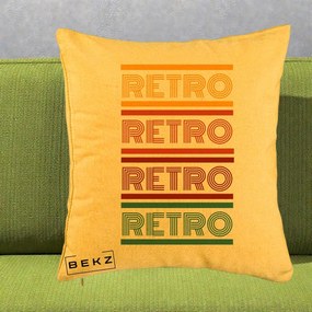 Perna Decorativa RETRO Text Multicolor, 40x40 cm, Galben, Husa Detasabila, Perna Inclusa, BEKZ®