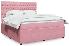 vidaXL Pat box spring cu saltea, roz, 180x200 cm, catifea