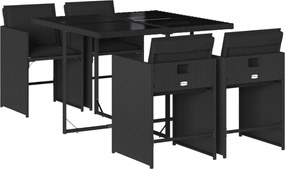 vidaXL Set mobilier de grădină cu perne, 5 piese, negru, poliratan
