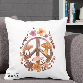 Perna Decorativa Peace Sign Ciuperci Floral, 40x40 cm, Alba Mata, Husa Detasabila, Perna Inclusa, BEKZ®