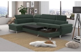Canapea colțar extensibilă cu spațiu de depozitare, model CATANIA stânga, verde