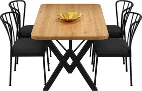 Set masa cu 4 scaune metal, Amsterdam Homs, nuc/negru 70 x 110 cm