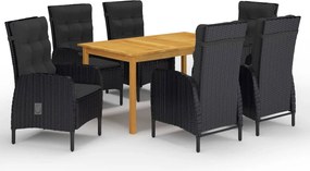 vidaXL Set de masă pentru grădină, 7 piese, negru