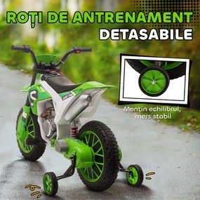 HOMCOM Motocicleta Electrica Copii 3-5 Ani 12V Baterie Recarregabil Rotite Verde | Aosom Romania