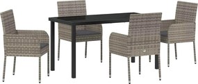vidaXL Set de masă pentru grădină cu pernă 5 pcs Gri poliratan