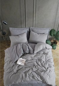 Set lenjerie pat ROAD POTLU, gri/alb, bumbac/poliester, 200x220 cm, cu