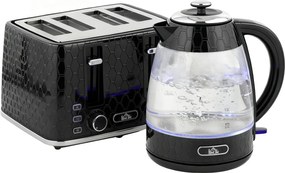 HOMCOM Set cu fierbător rapid 1,7L 2200W și prăjitor cu 4 fante cu filtru anticalcar, Negru | Aosom Romania