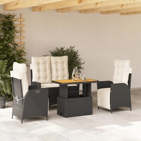3277444 vidaXL Set mobilier de grădină cu perne, 4 piese, negru, poliratan