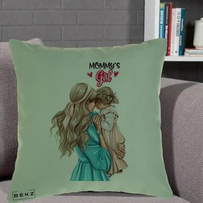 Cadou pentru Mama - Perna Personalizata Mommy's Girl Mama si Fetita, 40x40 cm, Verde, Husa Detasabila, Perna Inclusa, BEKZ®