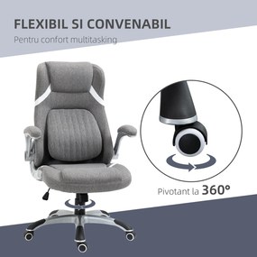 Scaun de Birou Vinsetto Ergonomic din Țesătură Efect In, cu Spumă de Cauciuc și Cadru din Oțel, Înălțime Reglabilă, 68x76x109-117cm, Gri | Aosom România