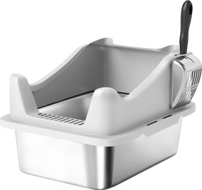 PawHut Litieră din oțel inoxidabil, toaletă pentru pisici, margini înalte, curățare ușoară, 43,1x33,2x25,4cm, gri | Aosom Romania