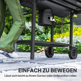 Outsunny Grătar pe cărbuni din oțel BBQ Smoker cu capac mânere termometru roți mobil 114 x 65 x 95 cm | Aosom Romania