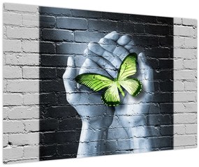 Tablou - Fluture verde în perete (90x60 cm)