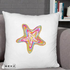 Perna Decorativa Stea de Mare Colorata Psiheledic, 40x40 cm, Alb Pufos, Husa Detasabila, Perna Inclusa, BEKZ®