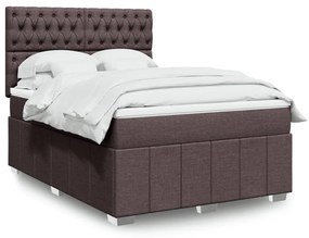 vidaXL Pat box spring cu saltea, maro închis, 140x200 cm, textil