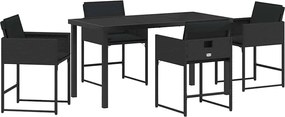 vidaXL Set de masă pentru grădină cu pernă 5 pcs Negru poliratan